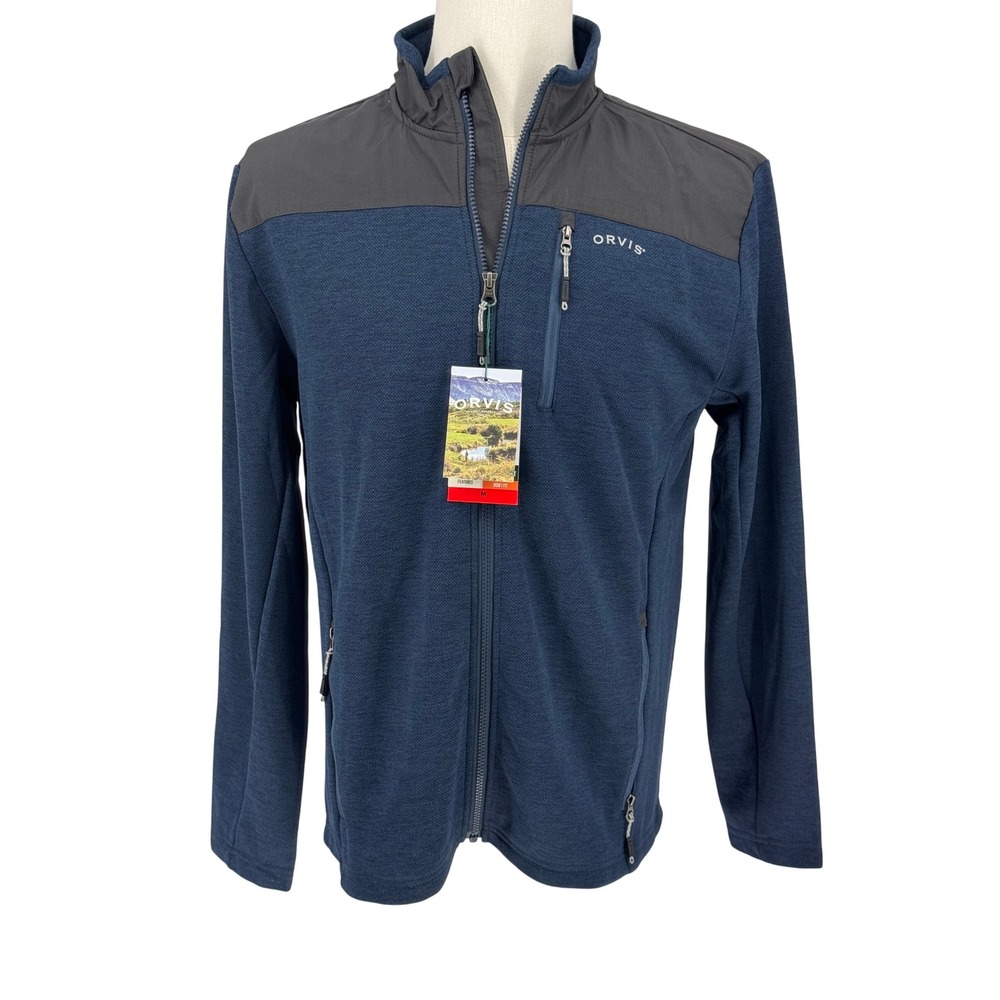 Orvis Men's Bonded Mesh Full Zip Jacket Fleece Lined Blue Size M